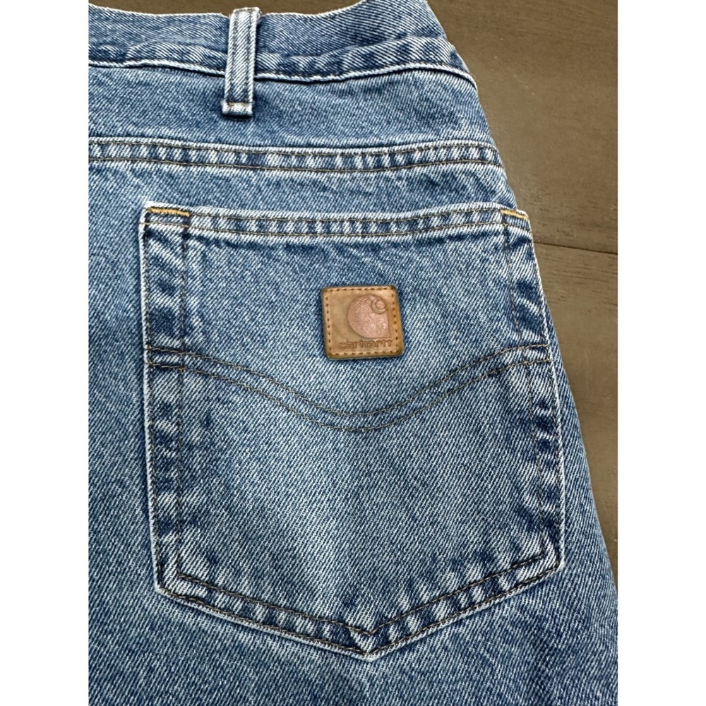 Carhartt B172 DST Flannel Lined Relaxed Fit Jeans Mens 42x32 Blue Denim Plaid - Picture 9 of 13